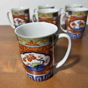 Six 6 Takahashi Asian Inspired Porcelain Coffee Tea Mugs Excellent Condition